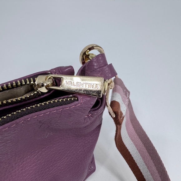 Valentina Genuine Leather handbag/ purse mauve with stripped cross body strap - Picture 4 of 9